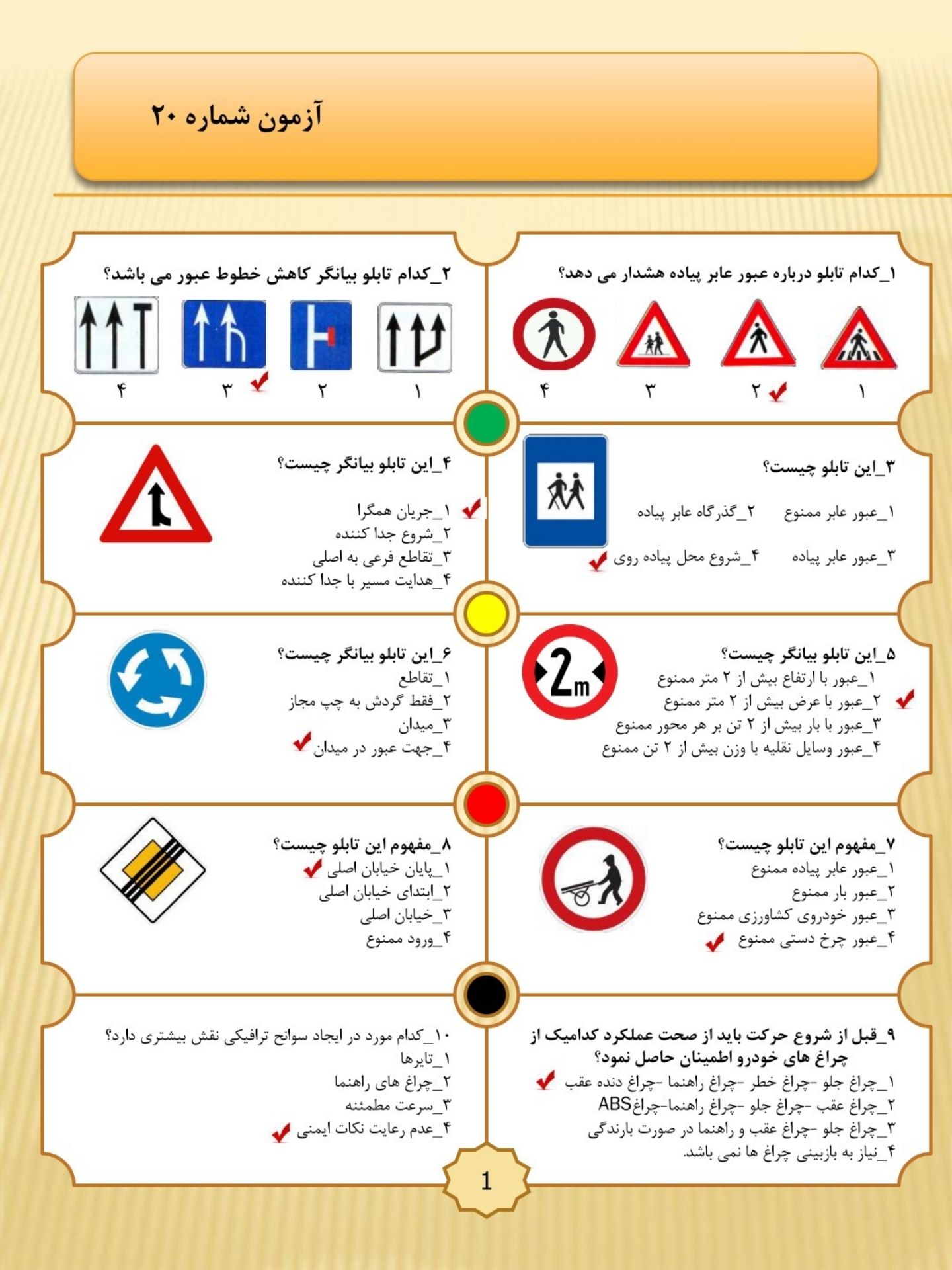 سوالات اصلی آزمون آیین نامه راهنمایی و رانندگی 1404 100% قبولی تضمینی