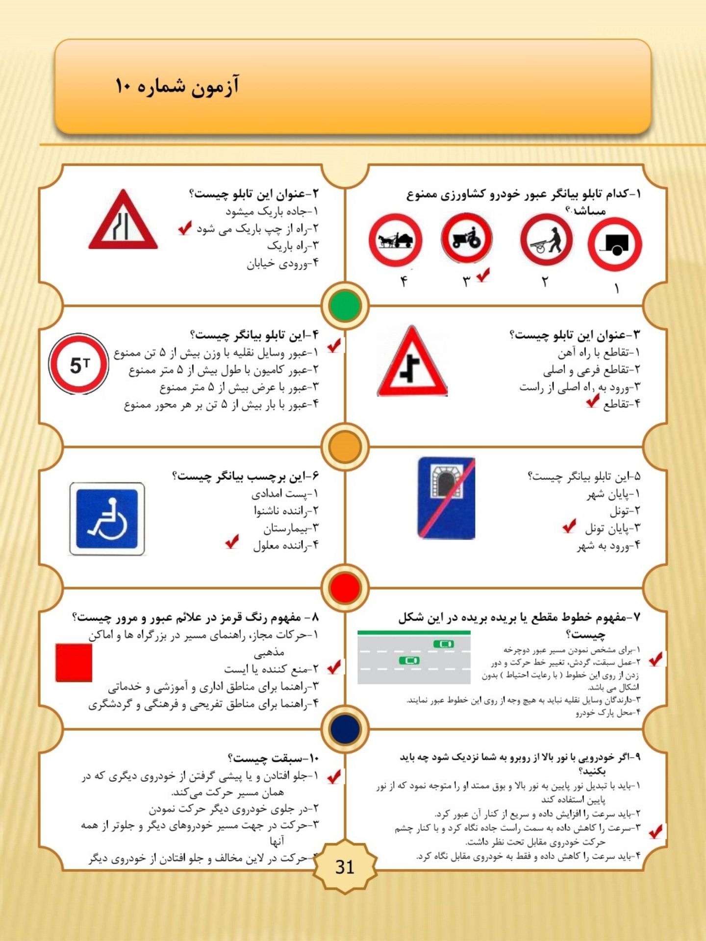 سوالات اصلی آزمون آیین نامه راهنمایی و رانندگی 1404 100% قبولی تضمینی